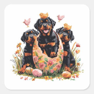 Sticker Carré Happy Easter Rottweiler Dogs