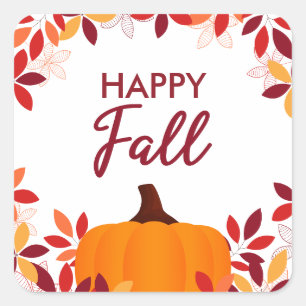 Sticker Carré Happy Fall Jote Colorful Feuille cadre Citrouille 