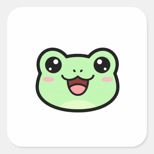 Sticker Carré Happy Frog – Cute Kawaii Illustration (Devant)