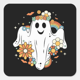 Sticker Carré Happy Ghost Retro Hippie Vibe