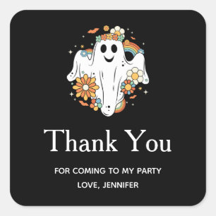 Sticker Carré Happy Ghost Retro Hippie Vibe Party Merci