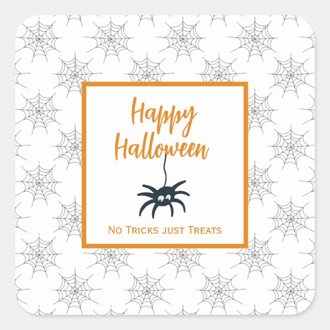 Sticker Carré Happy Halloween araignée cobweb pas de truc juste  (Devant)