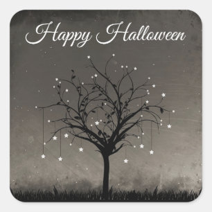 Sticker Carré Happy Halloween Black Twinkling Star Tree