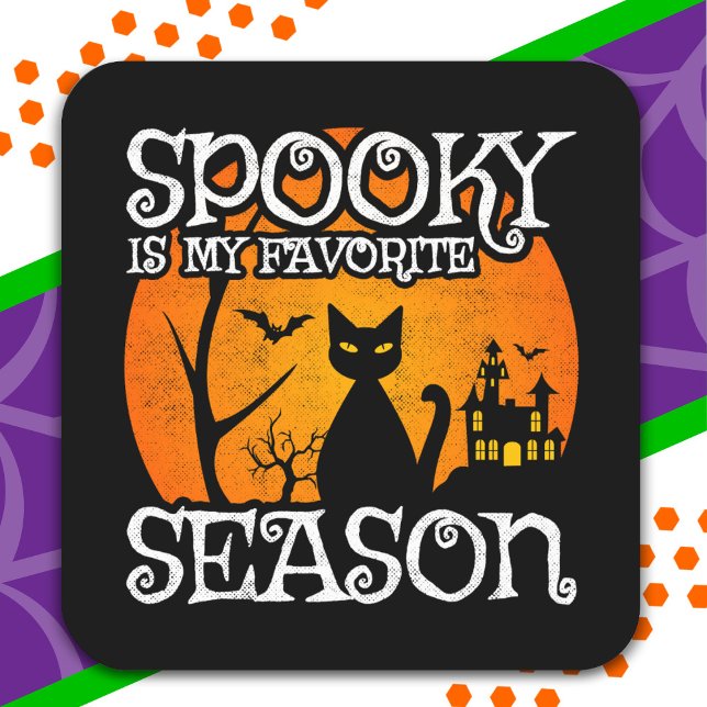 Sticker Carré Happy Halloween Chat noir saison Éffrayante Funny  (Créateur téléchargé)