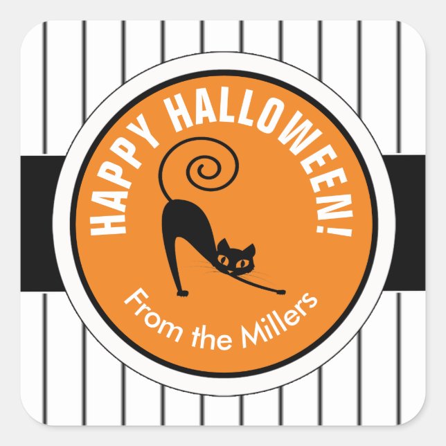Sticker Carré Happy Halloween Chat noir & Stripes ID686 (Devant)