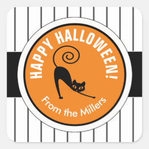 Sticker Carré Happy Halloween Chat noir & Stripes ID686