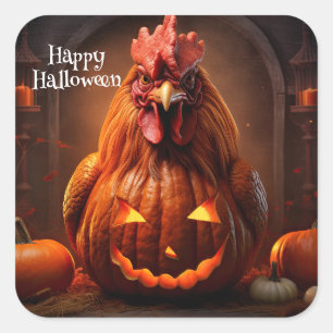 Sticker Carré Happy Halloween Chicken Rooster Citrouille papier