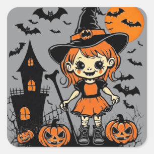 Sticker Carré Happy Halloween éffrayant traitement ou astuces de