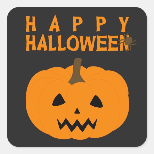 Sticker Carré Happy Halloween et Pumkin on Black (Devant)
