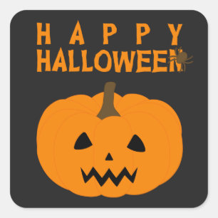 Sticker Carré Happy Halloween et Pumkin on Black