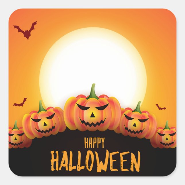 Sticker Carré Happy Halloween (Full Moon and Pumpkins) (Devant)