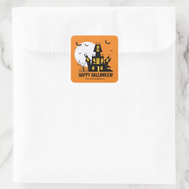 Sticker Carré Happy Halloween Haunted House Bat Illustration (Sac)
