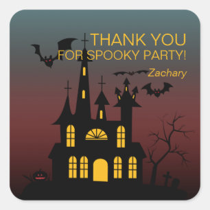 Sticker Carré Happy Halloween Haunted House Gradient