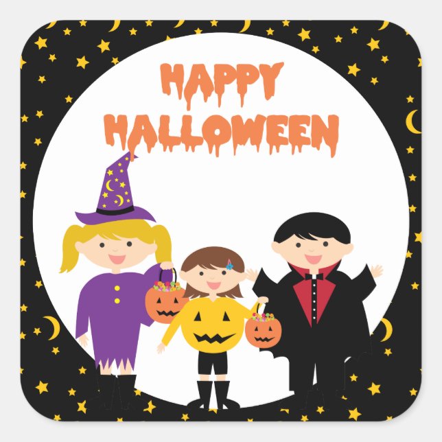 Sticker Carré Happy Halloween mignon ou traiter les enfants (Devant)