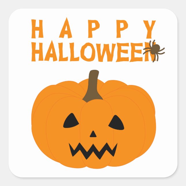 Sticker Carré Happy Halloween Texte et Pumkin on White (Devant)