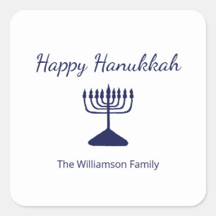 Sticker Carré Happy Hanoukka Menorah Simple