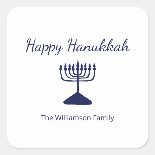 Sticker Carré Happy Hanoukka Menorah Simple (Devant)