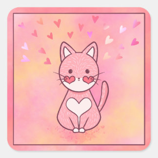Sticker Carré Happy Heart Cat