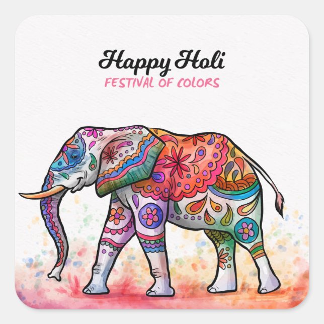 Sticker Carré Happy Holi - Festival Colors (Devant)