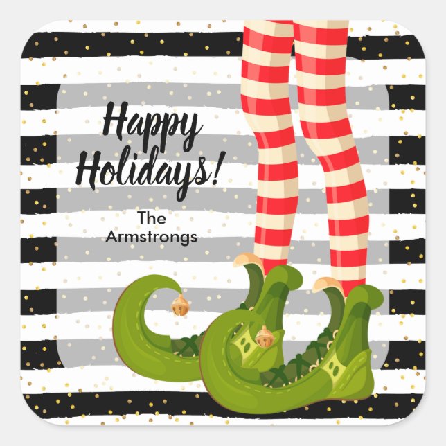 Sticker Carré Happy Holidays Elf Legs  (Devant)