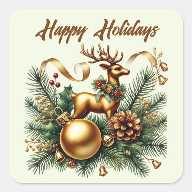 Sticker Carré Happy Holidays golden reiner ajouter du texte (Devant)