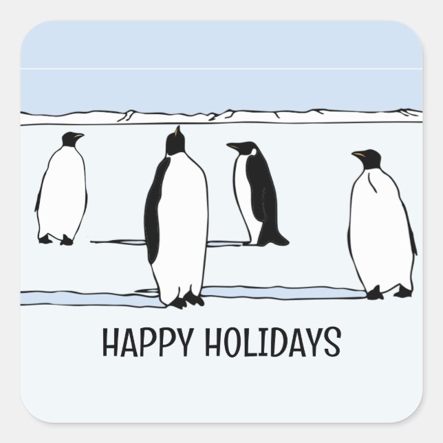 Sticker Carré Happy Holidays Penguin Winter Christmas Cool (Devant)