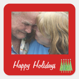 Sticker Carré Happy Holidays Red Ajouter votre propre photo Stic