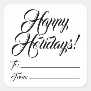 Sticker Carré Happy Holidays script noir à partir de blanc éléga