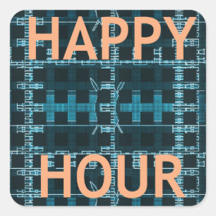 Sticker Carré Happy Hour Texte bleu Vector Art Imprimer