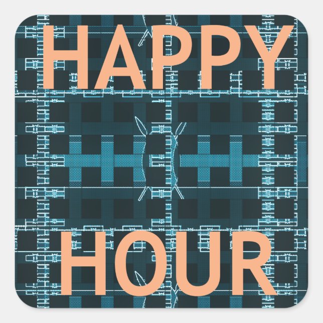 Sticker Carré Happy Hour Texte bleu Vector Art Imprimer (Devant)