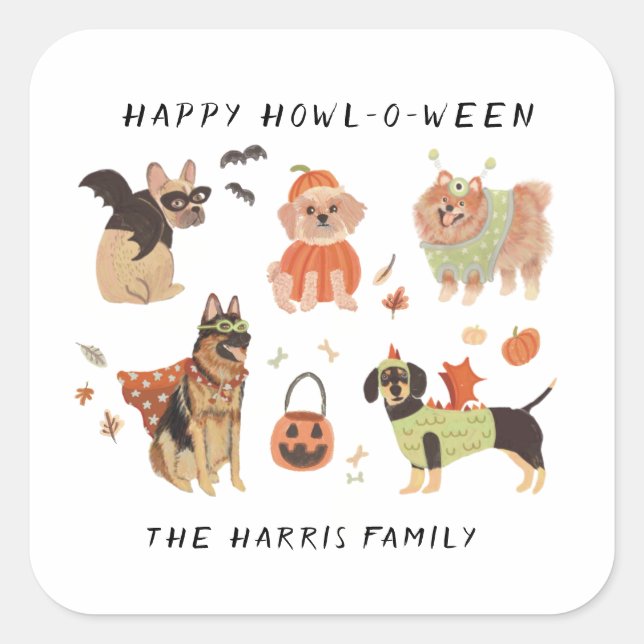 Sticker Carré Happy Howl-o-ween Chiens peints Halloween Food Lab (Devant)