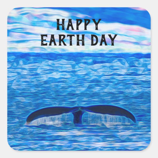 Sticker Carré Happy Jour des terres Whale Tail Blue Ocean (Devant)