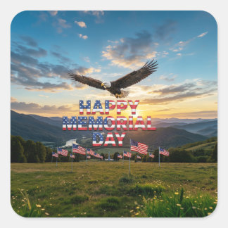 Sticker Carré Happy Memorial Day With American Eagle
