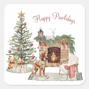 Sticker Carré Happy Pawlidays Chien Design - Bretagne Espagnol