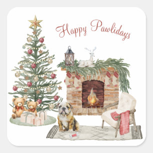 Sticker Carré Happy Pawlidays Chien Design - Français Bulldog
