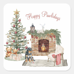 Sticker Carré Happy Pawlidays Chien Design - Rottweiler