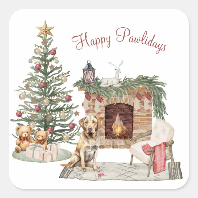 Sticker Carré Happy Pawlidays Chig Design - Labrador Retriever (Devant)
