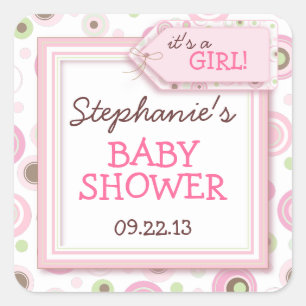 Sticker Carré Happy Pink Dots Girl Baby Favor & Enveloppe Sticke