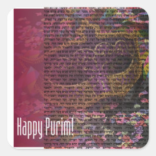 Sticker Carré Happy Purim Hebrew Mishloach Manot Envoyer cadeau