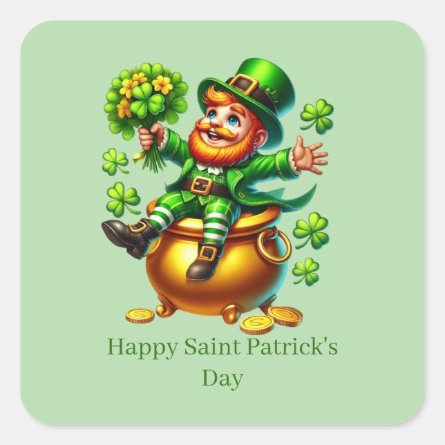 Sticker Carré Happy Saint Patrick's Day customizable leprechaun  (Devant)