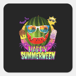 Sticker Carré Happy Summerween Watermelon Jack-o'-lantern été