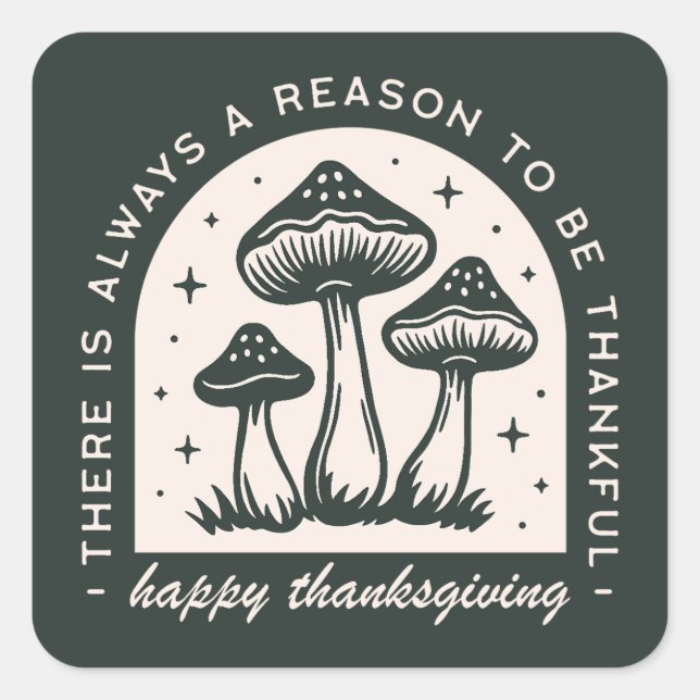 Sticker Carré Happy Thanksgiving thankful quotes green mushroom (Devant)