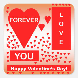 Sticker Carré Happy Valentine's Day Text Forever Love Hearts Red