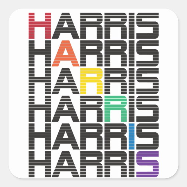 Sticker Carré HARRIS plume de texte arc-en-ciel (Devant)