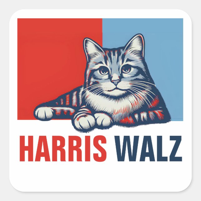 Sticker Carré Harris Walz 2024 Manifestement Red Blue Cat (Devant)