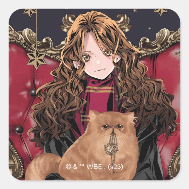 Sticker Carré HARRY POTTER™ | Anime Hermione Granger assis (Devant)