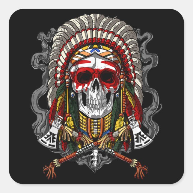 Sticker Carré Haut-crâne indien amérindien (Devant)