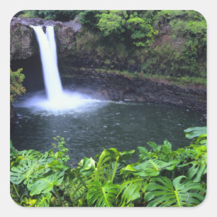 Sticker Carré Hawaï, Big Island, Hilo, Rainbow Falls, Lush
