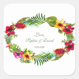 Sticker Carré Hawaïen radiant Tropical Floral Mariage