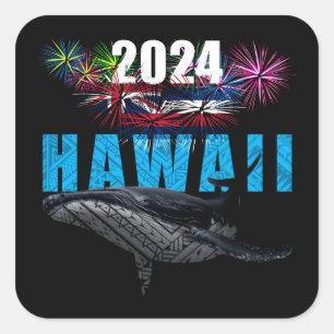 STICKER CARRÉ HAWAII 2024 TRIBAL POLYNÉSIEN HUMPBACK FIREWORKS